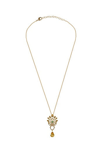 Gold Plated Emerald & Citrine Stone Pendant Necklace