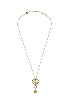Gold Plated Emerald & Citrine Stone Pendant Necklace