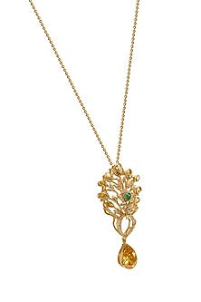 Gold Plated Emerald & Citrine Stone Pendant Necklace