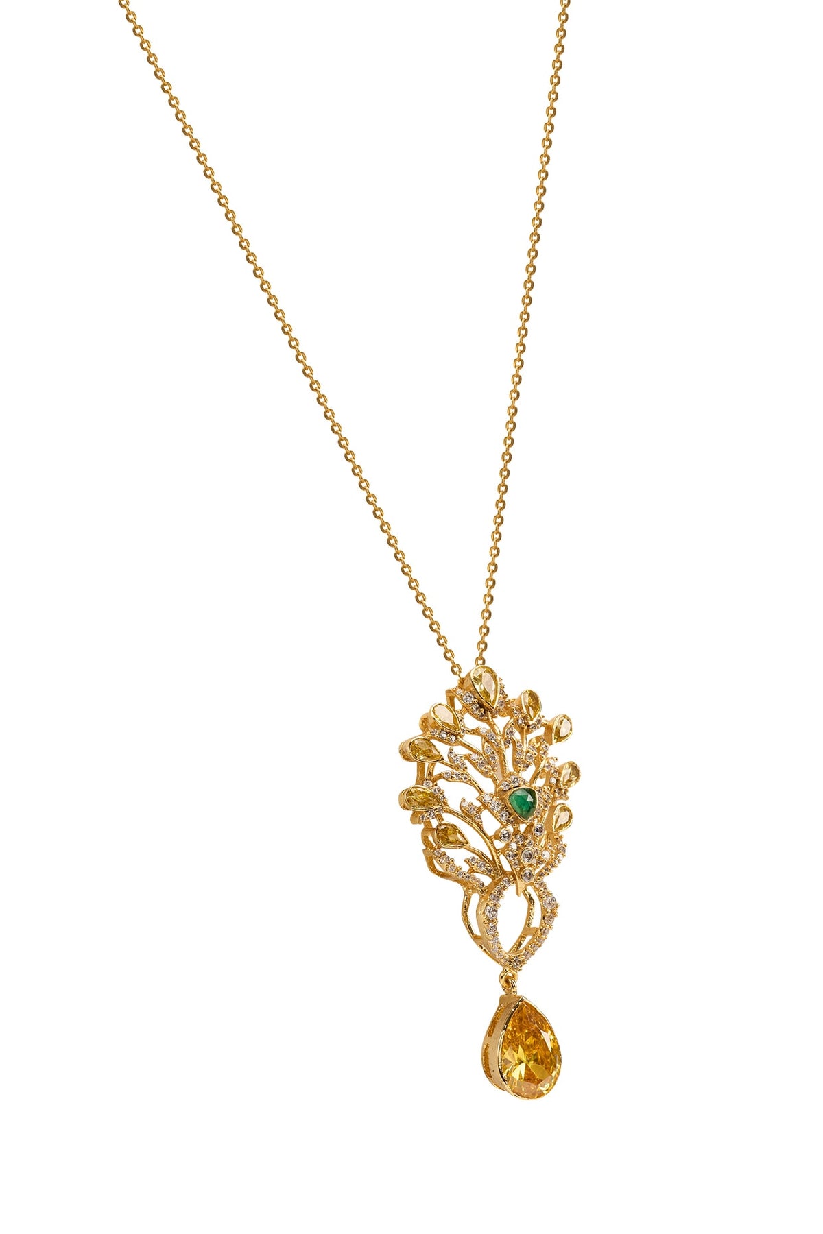 Gold Plated Emerald & Citrine Stone Pendant Necklace