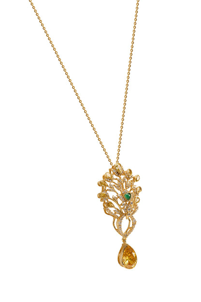 Gold Plated Emerald & Citrine Stone Pendant Necklace