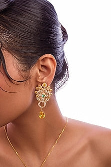Gold Plated Emerald & Citrine Stone Dangler Earrings