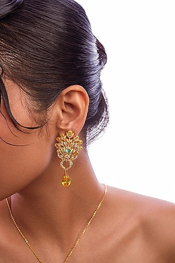 Gold Plated Emerald & Citrine Stone Dangler Earrings