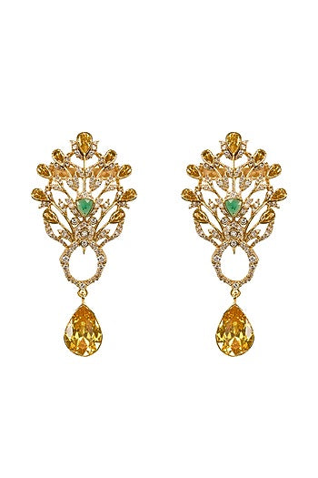 Gold Plated Emerald & Citrine Stone Dangler Earrings