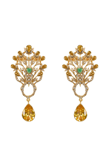 Gold Plated Emerald & Citrine Stone Dangler Earrings