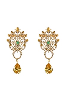 Gold Plated Emerald & Citrine Stone Dangler Earrings