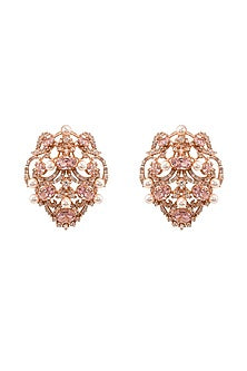 Gold Plated Rose Quartz & Crystal Stud Earrings