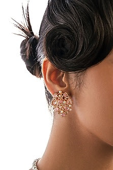 Gold Plated Rose Quartz & Crystal Stud Earrings