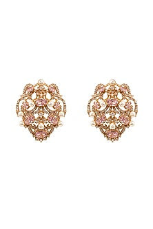 Gold Plated Rose Quartz & Crystal Stud Earrings