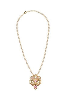Gold Plated Rose Quartz & Swarovski Pearl Long Necklace