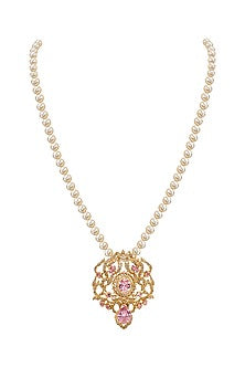 Gold Plated Rose Quartz & Swarovski Pearl Long Necklace