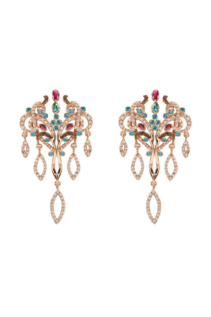 Gold Plated Aquamarine & Ruby Red Stone Dangler Earrings