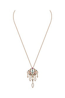 Gold Plated Aquamarine & Ruby Red Stone Pendant Necklace