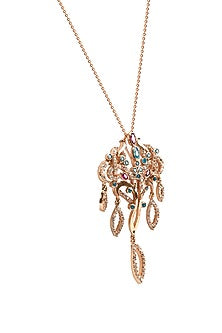 Gold Plated Aquamarine & Ruby Red Stone Pendant Necklace