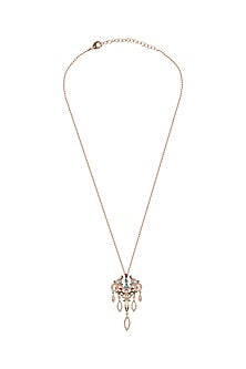 Gold Plated Aquamarine & Ruby Red Stone Pendant Necklace