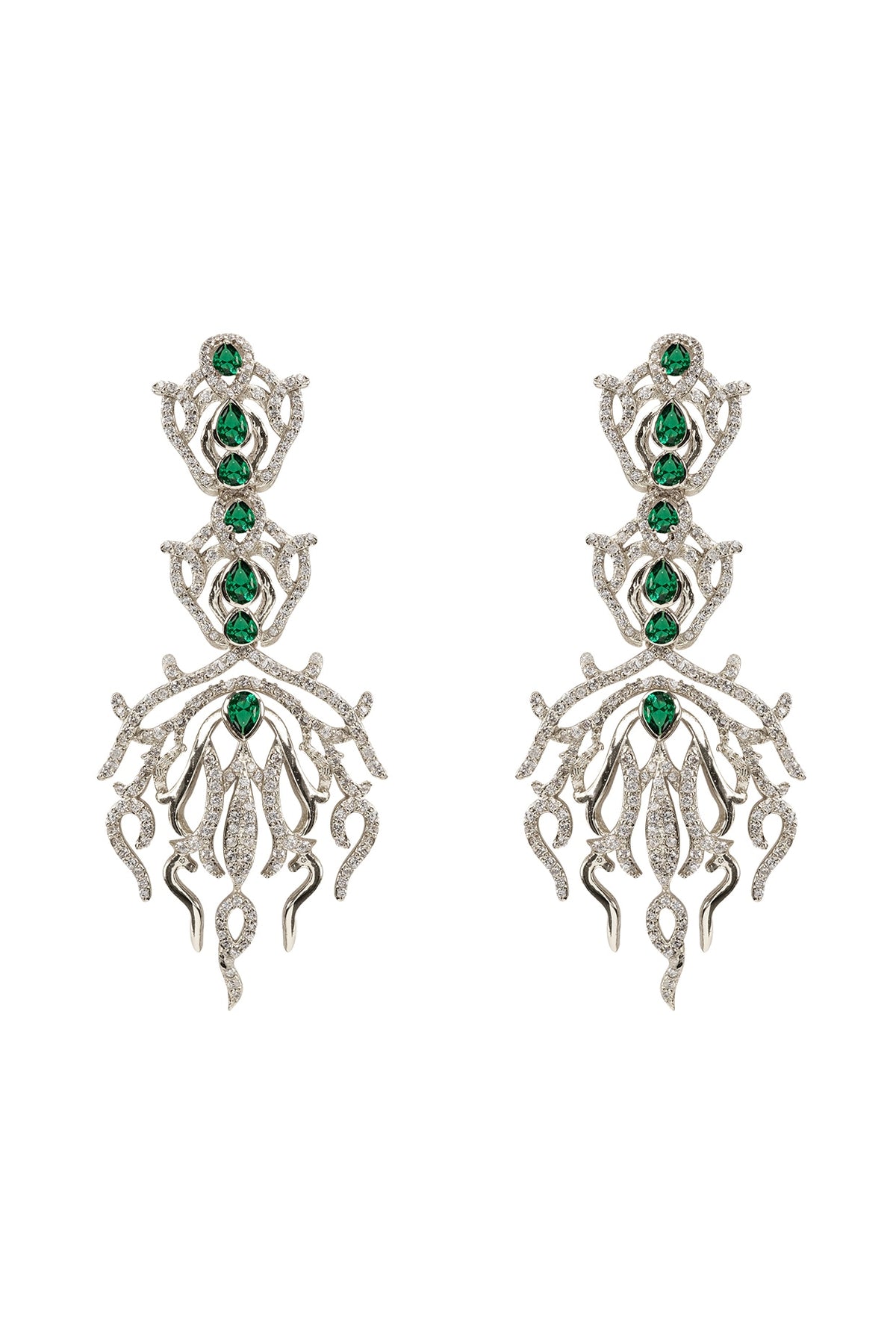 Silver Plated Emerald & Crystal Dangler Earrings