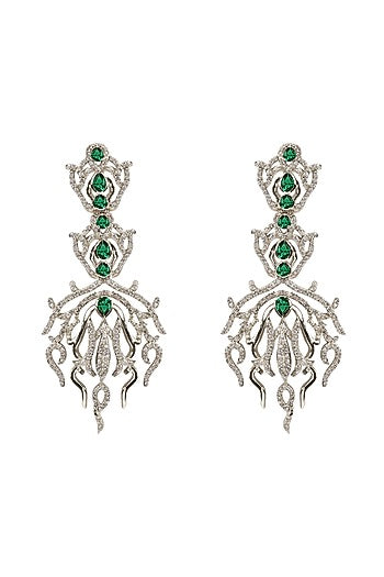 Silver Plated Emerald & Crystal Dangler Earrings