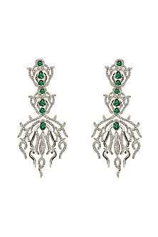 Silver Plated Emerald & Crystal Dangler Earrings