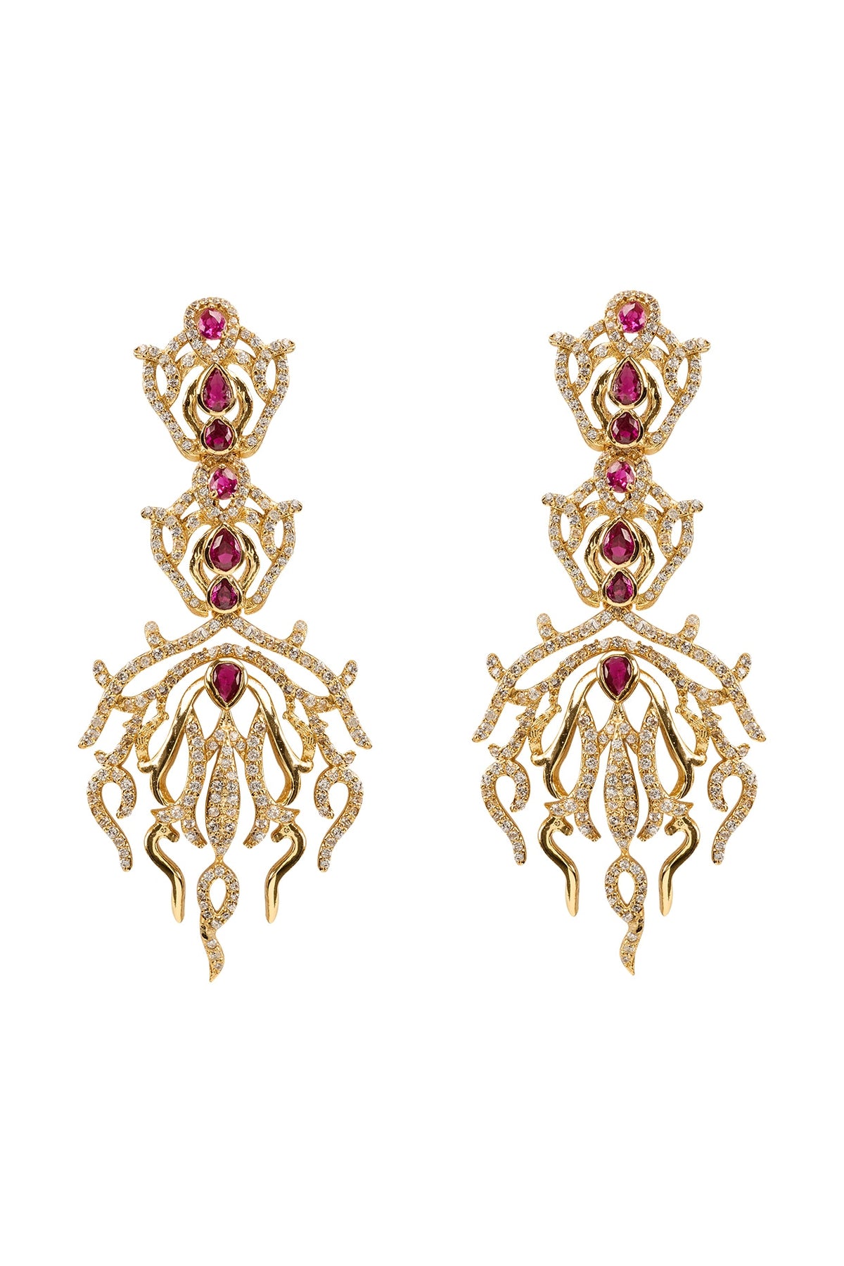 Gold Plated Ruby & Crystal Dangler Earrings