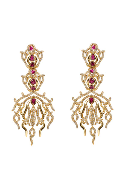 Gold Plated Ruby & Crystal Dangler Earrings