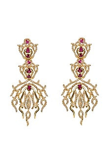 Gold Plated Ruby & Crystal Dangler Earrings