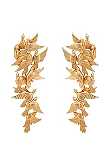 Matte Gold Plated Bird Long Earrings