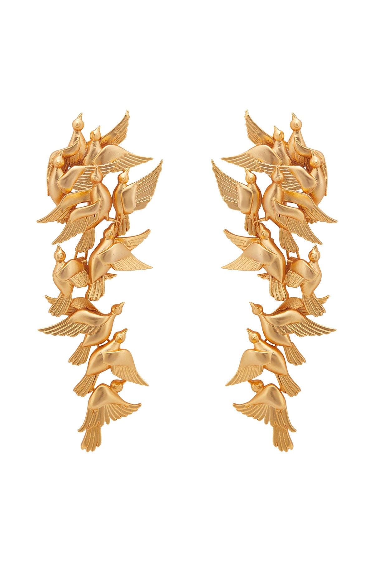 Matte Gold Plated Bird Long Earrings