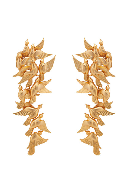 Matte Gold Plated Bird Long Earrings