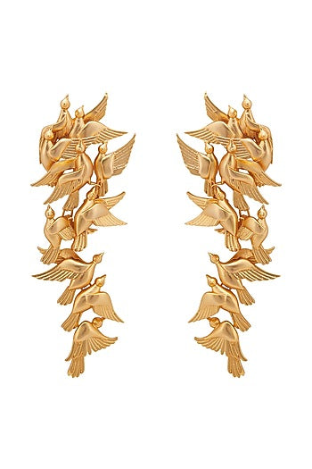 Matte Gold Plated Bird Long Earrings