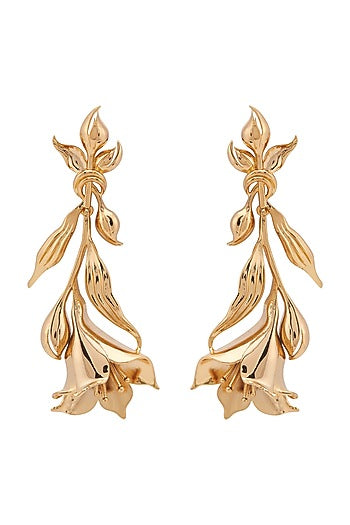 Gold Plated Floral Long Earrings
