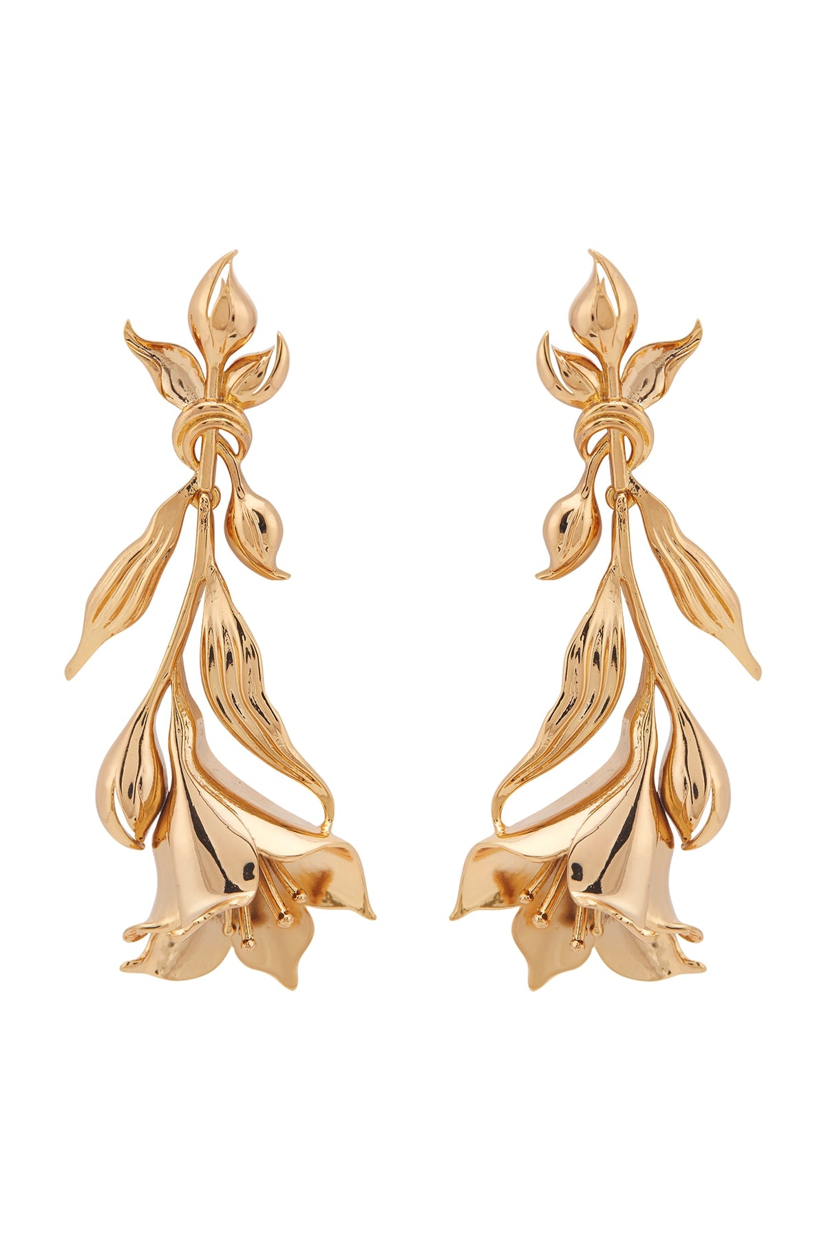 Gold Plated Floral Long Earrings