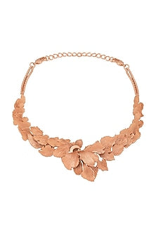 Rose Gold Plated Textured Leaves Necklace