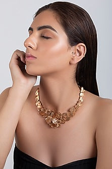 Rose Gold Plated Textured Leaves Necklace