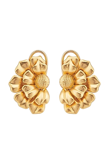 Matte Gold Plated Floral Stud Earrings