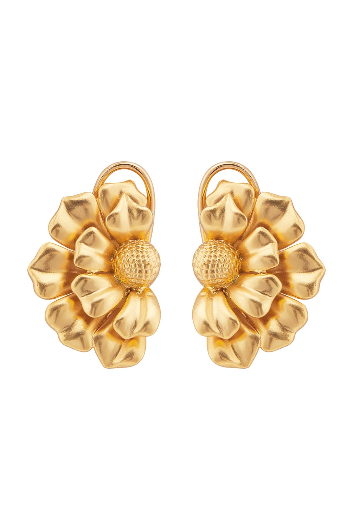 Matte Gold Plated Floral Stud Earrings