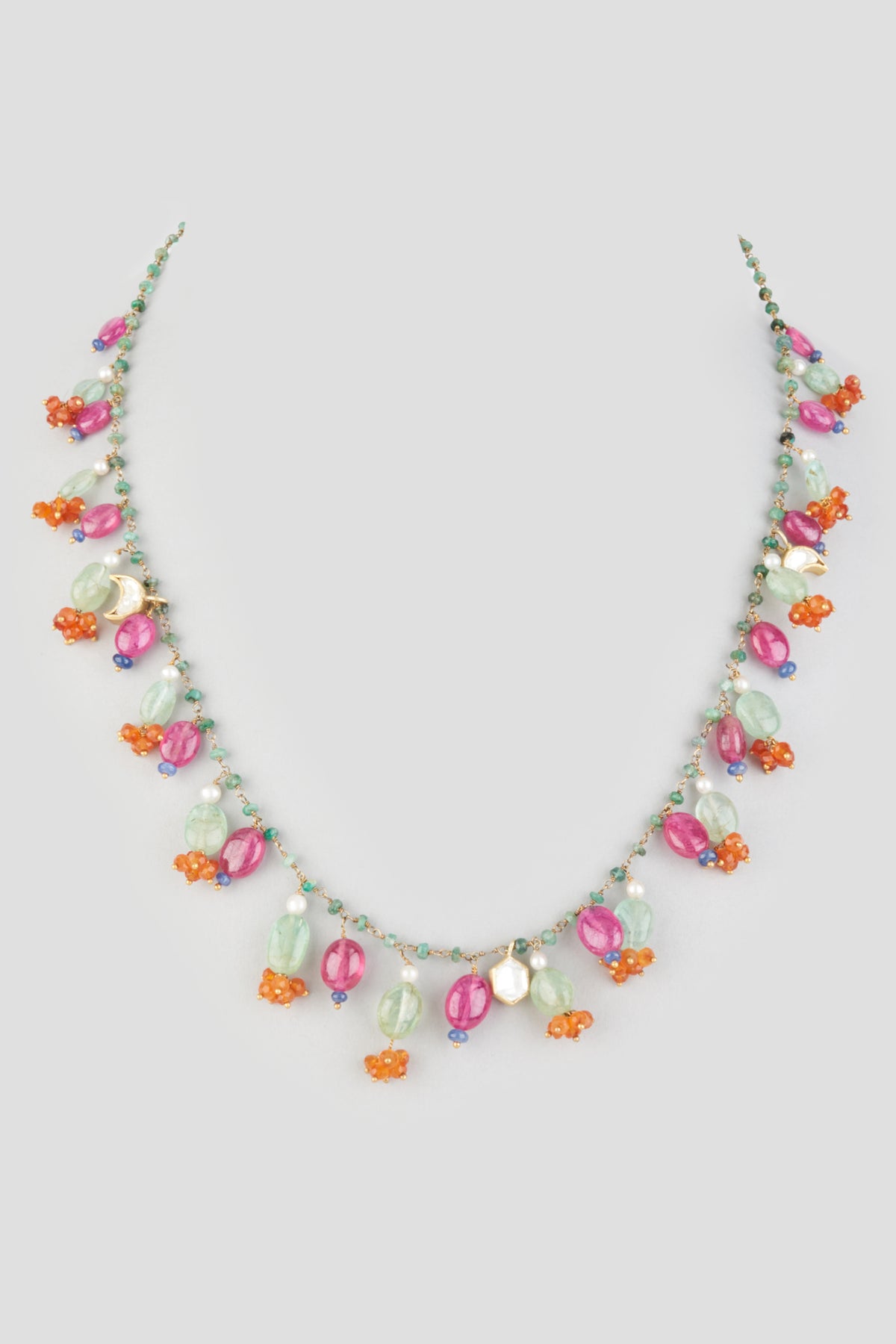 Gold Finish Emerald Necklace In Sterling Silver