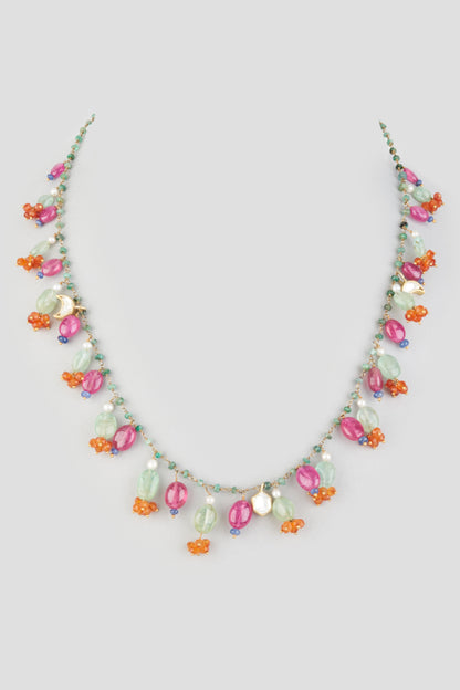 Gold Finish Emerald Necklace In Sterling Silver