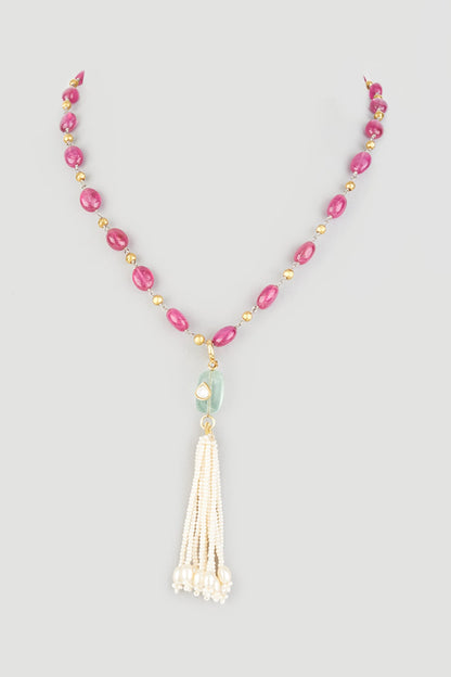 Gold Finish Ruby Necklace In Sterling Silver