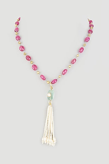 Gold Finish Ruby Necklace In Sterling Silver