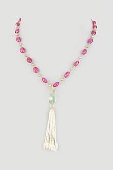 Gold Finish Ruby Necklace In Sterling Silver