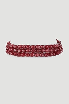 Gold Finish Red Onyx Choker Necklace In Sterling Silver