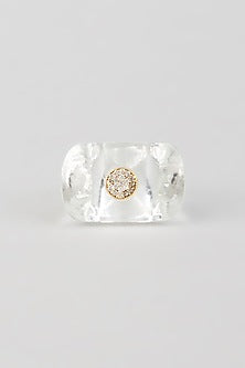 Gold Finish Crystal Ring In Sterling Silver