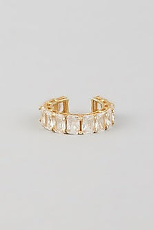 Gold Finish Crystal Adjustable Ring In Sterling Silver