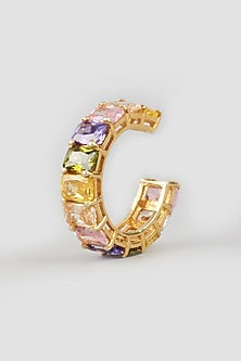 Gold Finish Multi-Colored Stone Adjustable Ring In Sterling Silver