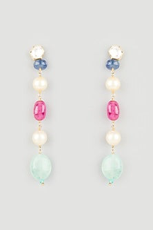 Gold Finish Mother Of Pearl Dangler Earrings In Sterling Silver