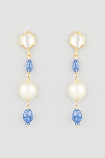 Gold Finish Sapphire Dangler Earrings In Sterling Silver