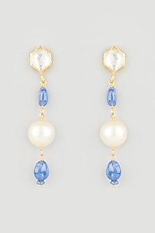 Gold Finish Sapphire Dangler Earrings In Sterling Silver