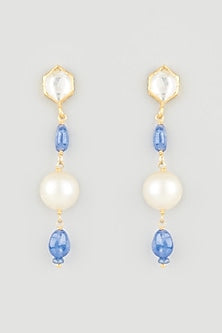 Gold Finish Sapphire Dangler Earrings In Sterling Silver