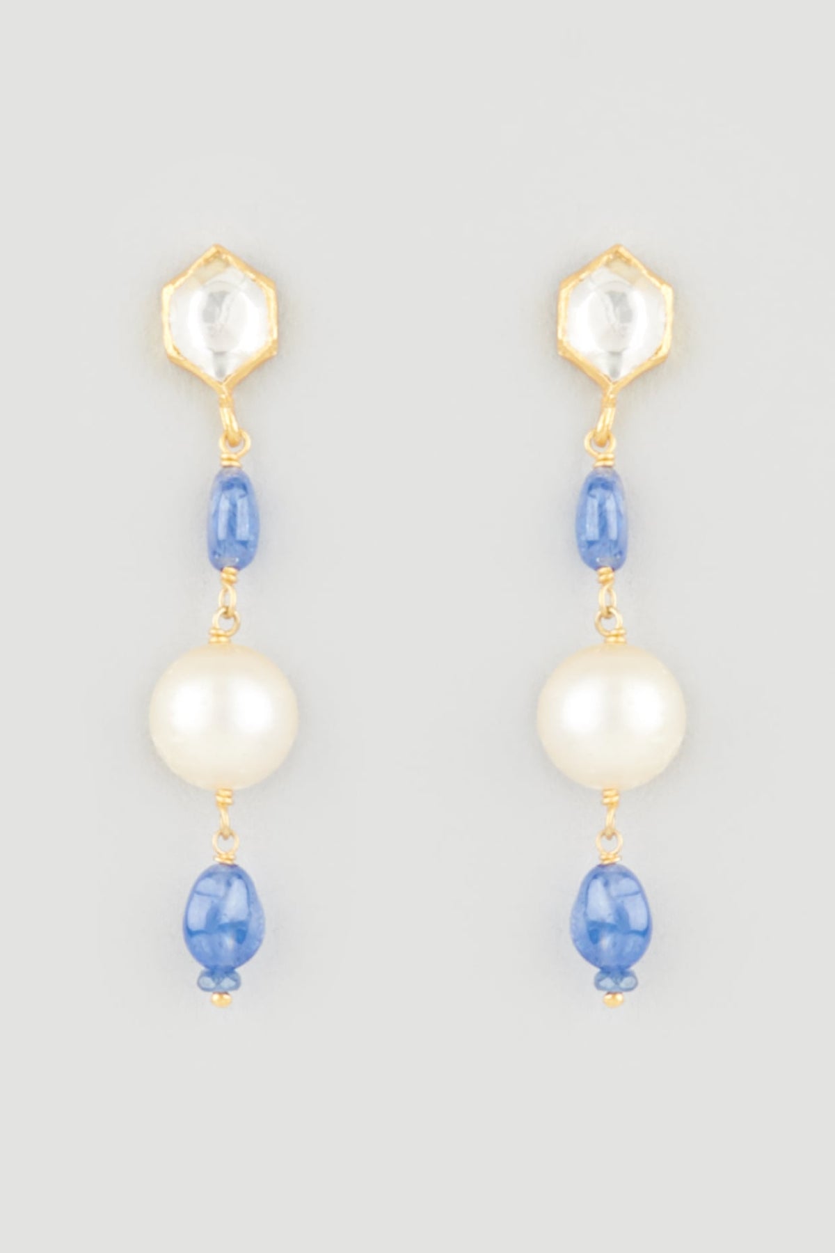 Gold Finish Sapphire Dangler Earrings In Sterling Silver