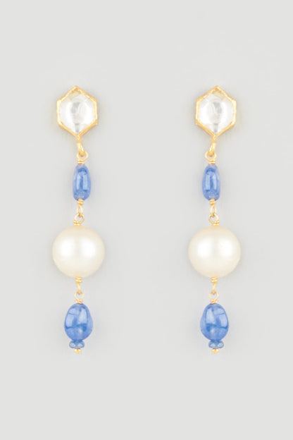 Gold Finish Sapphire Dangler Earrings In Sterling Silver